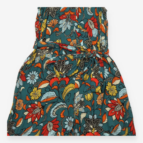 Teal Floral Halter Keyhole Neck Maxi Dress