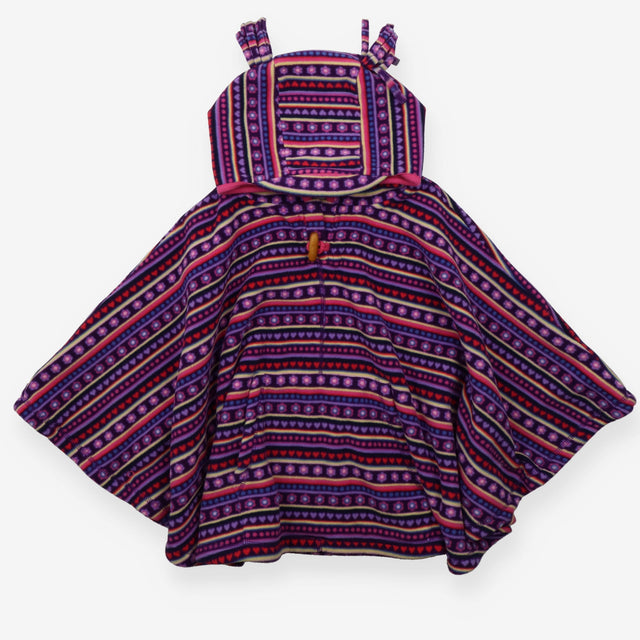 Fleece Poncho Pink and Purple with Flowers and Hea