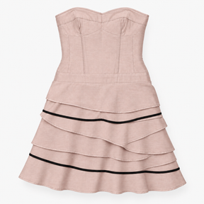 Strapless Dress Taupe Linen Silk Tiered Oc