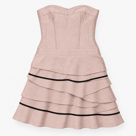 Strapless Dress Taupe Linen Silk Tiered Oc