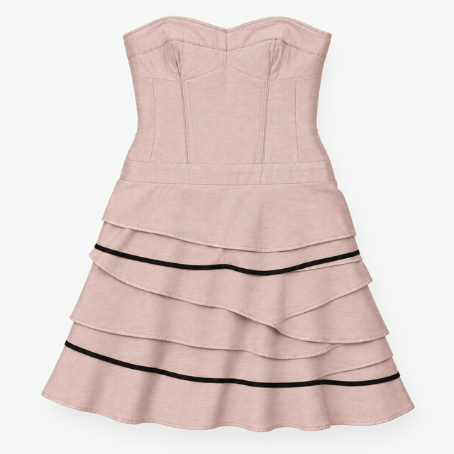Strapless Dress Taupe Linen Silk Tiered Oc