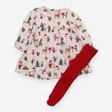 Dress and tights cream festive red tights 2pc