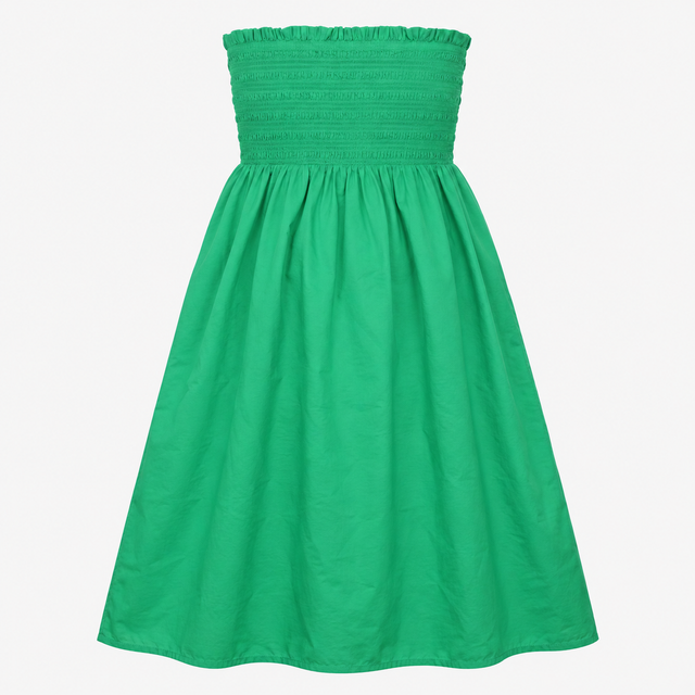 Shirred Bandeau Midi Dress Bright Green Pure Cotto
