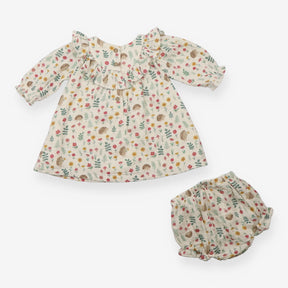 Dress ruffle cream hedgehog with bloomers set