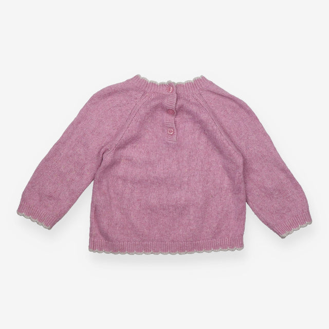 Pink knit jumper with mouse and scallop edging