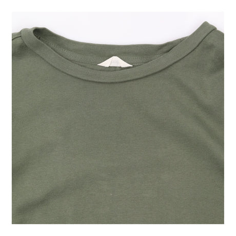 Top Khaki Olive Green Puff 3/4 Sleeve Crew Neck