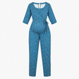 Jumpsuit Teal Blue Celestial Print Wrap Front
