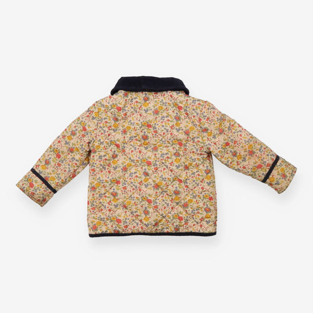 Coat quilted beige floral detachable hood