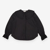 Cotton Blouse Black Embroidered Statement Collar