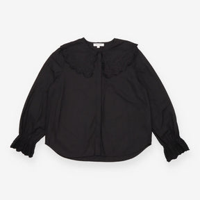 Cotton Blouse Black Embroidered Statement Collar