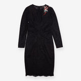 Dress Black Floral Embroidered Lace Midi