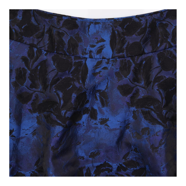 Skirt Cobalt Blue Black Floral Jacquard A-Line Kne