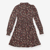 Midi Dress Navy Floral Print Smocked Waist Long Sl