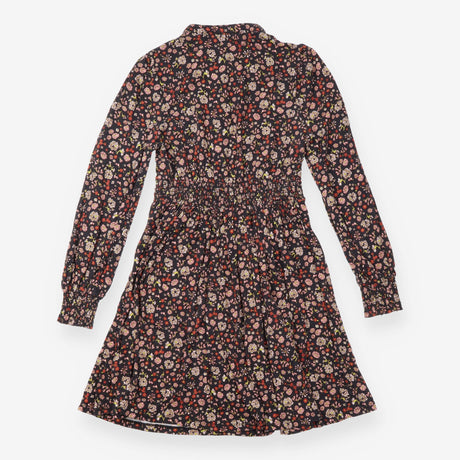 Midi Dress Navy Floral Print Smocked Waist Long Sl