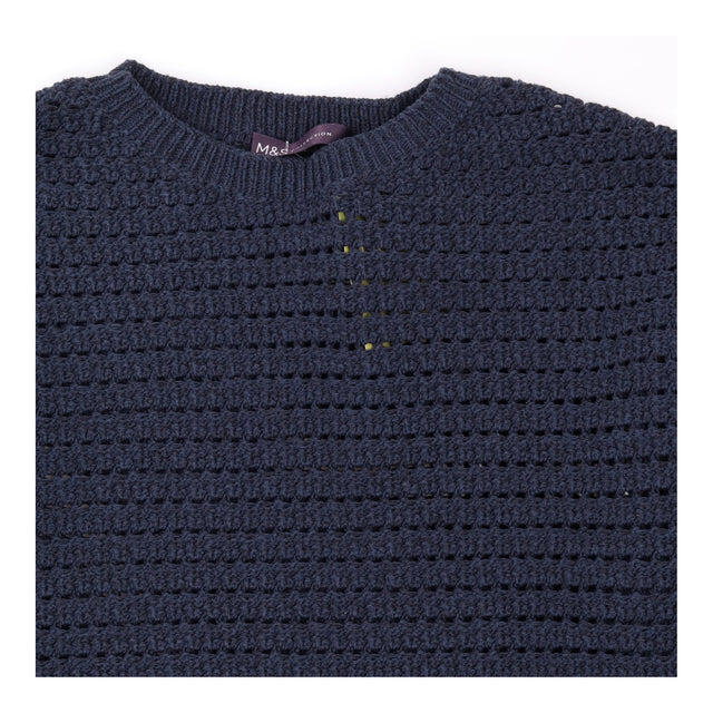 Jumper Navy Blue Open Knit Crew Neck Long Sleeve