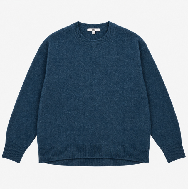 Jumper Blue Wool Blend Oversized Crew Neck