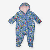Quilted Pramsuit Blue with Woodland Print 