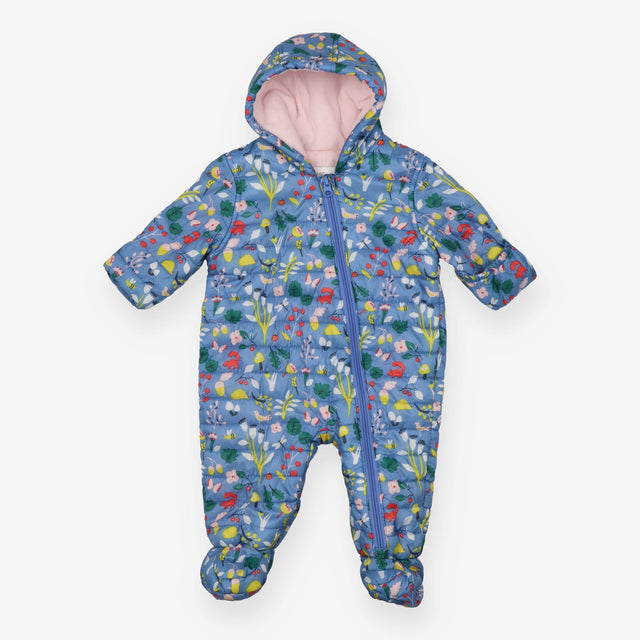Quilted Pramsuit Blue with Woodland Print 