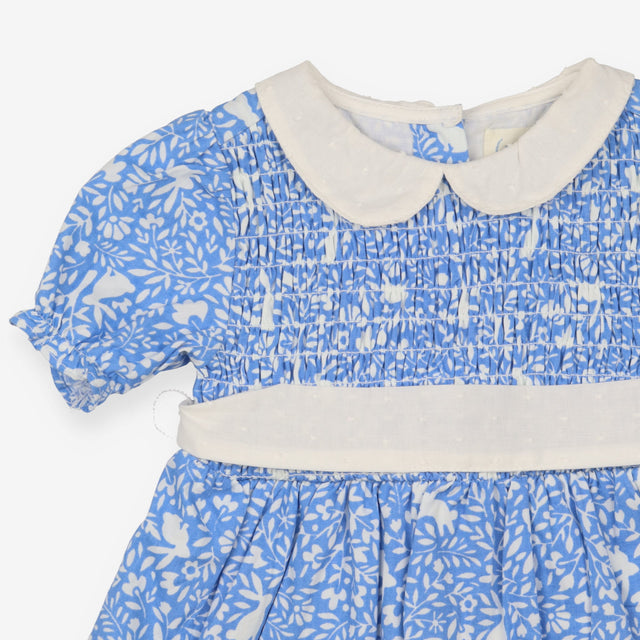 The Prairie Dress Collared Blue with White Flowers