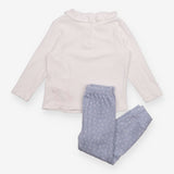 Pyjamas white LS top blue bottoms white flower 
