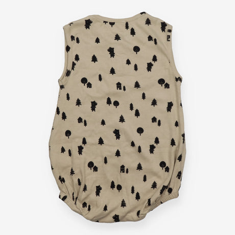 Bubble Romper Ribbed with Trees and Bears Tan Beig