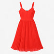 Dress Red Pleated Skirt Cami Straps V Neck
