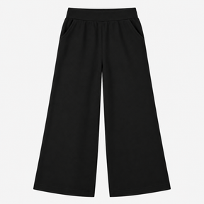 Wide Leg Trousers Black Elasticated Waist Full Len