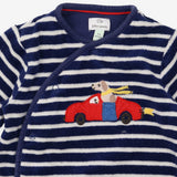 Velour Sleepsuit Navy and White Stripe - Dog in Ra