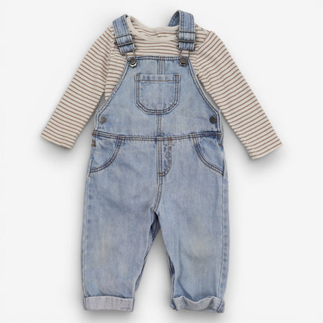 Outfit dungarees with stripe bodysuit