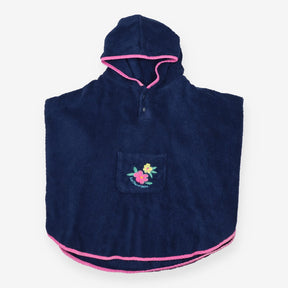 Navy towel poncho with flower pocket