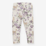 White leggings with purple flowers and deer