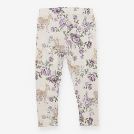 White leggings with purple flowers and deer