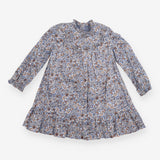 Tiered Jersey Dress Blue Ditsy Floral and Sleevele