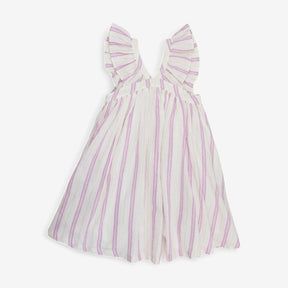 Dress white with purple and gold stripes
