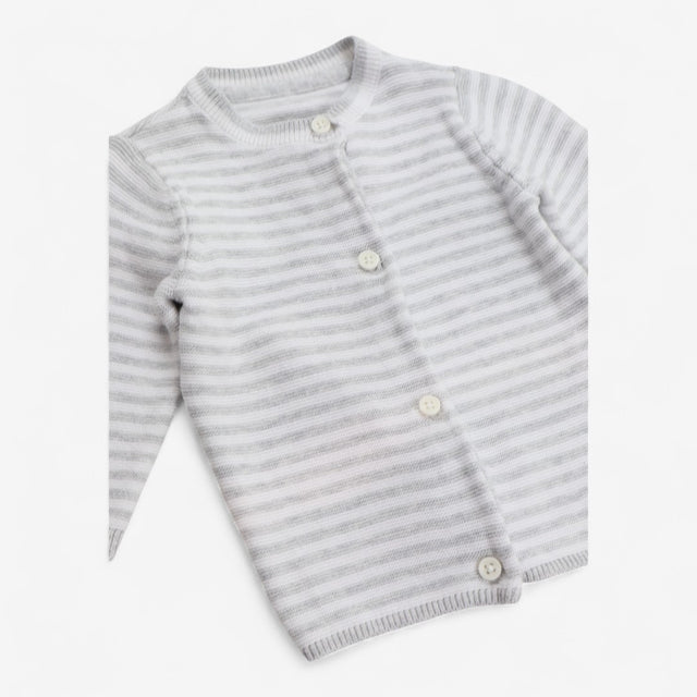 Cardigan Grey and White Stripe
