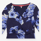 Midi Dress Navy Blue Floral Wrap Front