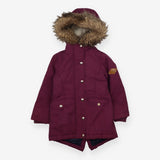 Coat purple fur round hood