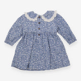 Dress blue smocked collared white flowers