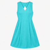 Turquoise Sleeveless V-Neck Fit and Flare Dress wi