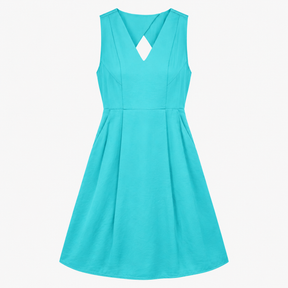 Turquoise Sleeveless V-Neck Fit and Flare Dress wi