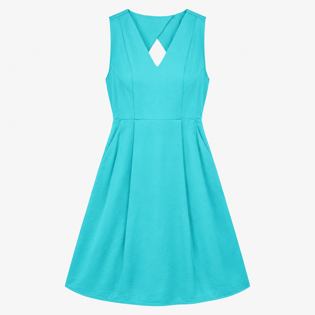 Turquoise Sleeveless V-Neck Fit and Flare Dress wi