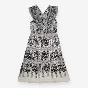 Midi Dress Aqua Arrow Print Ruffle Detail