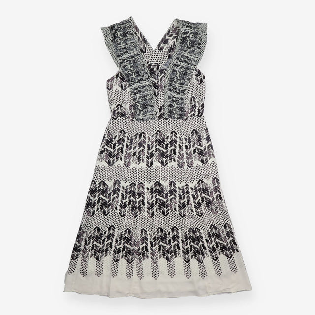 Midi Dress Aqua Arrow Print Ruffle Detail