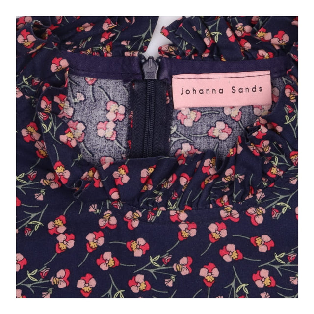 Midi Dress Navy Pink Floral Cotton Puff Sleeve
