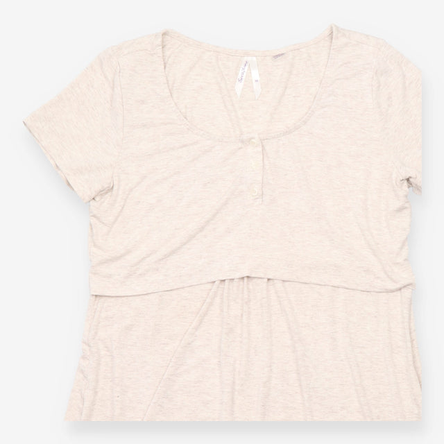 Dress Henley Overlay Jersey Short Sleeve Oatmeal B