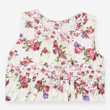 White dress with pink and purple flowers