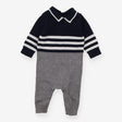 Romper knit collar navy top grey bottom