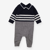 Romper knit collar navy top grey bottom