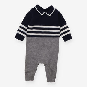 Romper knit collar navy top grey bottom