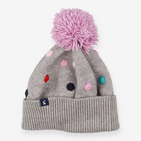 Hat woollen grey lilac pom pom spots